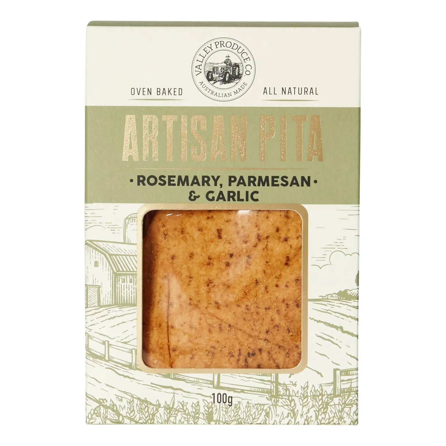 Valley Produce Company Artisan Pita Rosemary, Parmesan and Garlic 100g