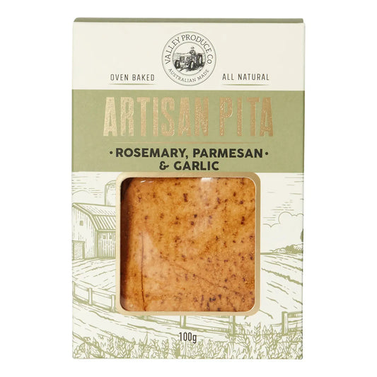 Valley Produce Company Artisan Pita Rosemary, Parmesan and Garlic 100g