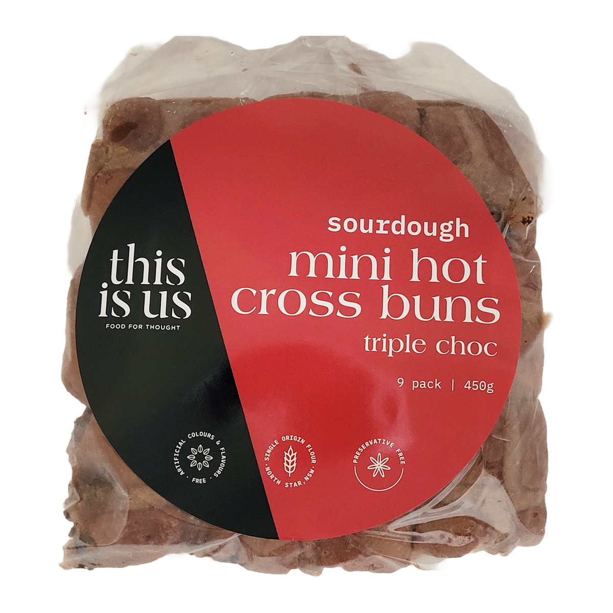 This Is Us Sourdough Triple Choc Hot Cross Bun 9 Pack 450g