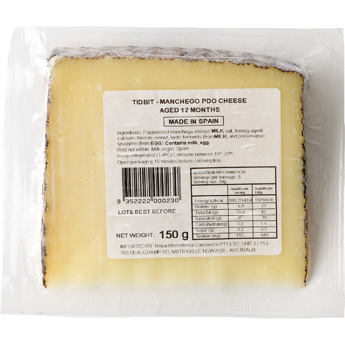 Royal International Tidbit Vintage Manchego Cheese 12m 150g