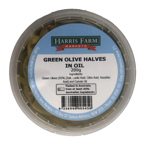 Harris Farm Green Olive Halves In Oil 200g Harris Farm Markets