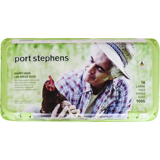 Port Stephens Free Range Eggs x18 Pack 900g