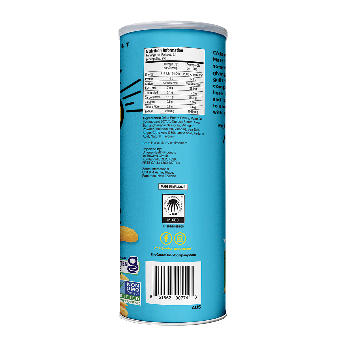 The Good Crisps Potato Crisps Sea Salt and Vinegar 160g
