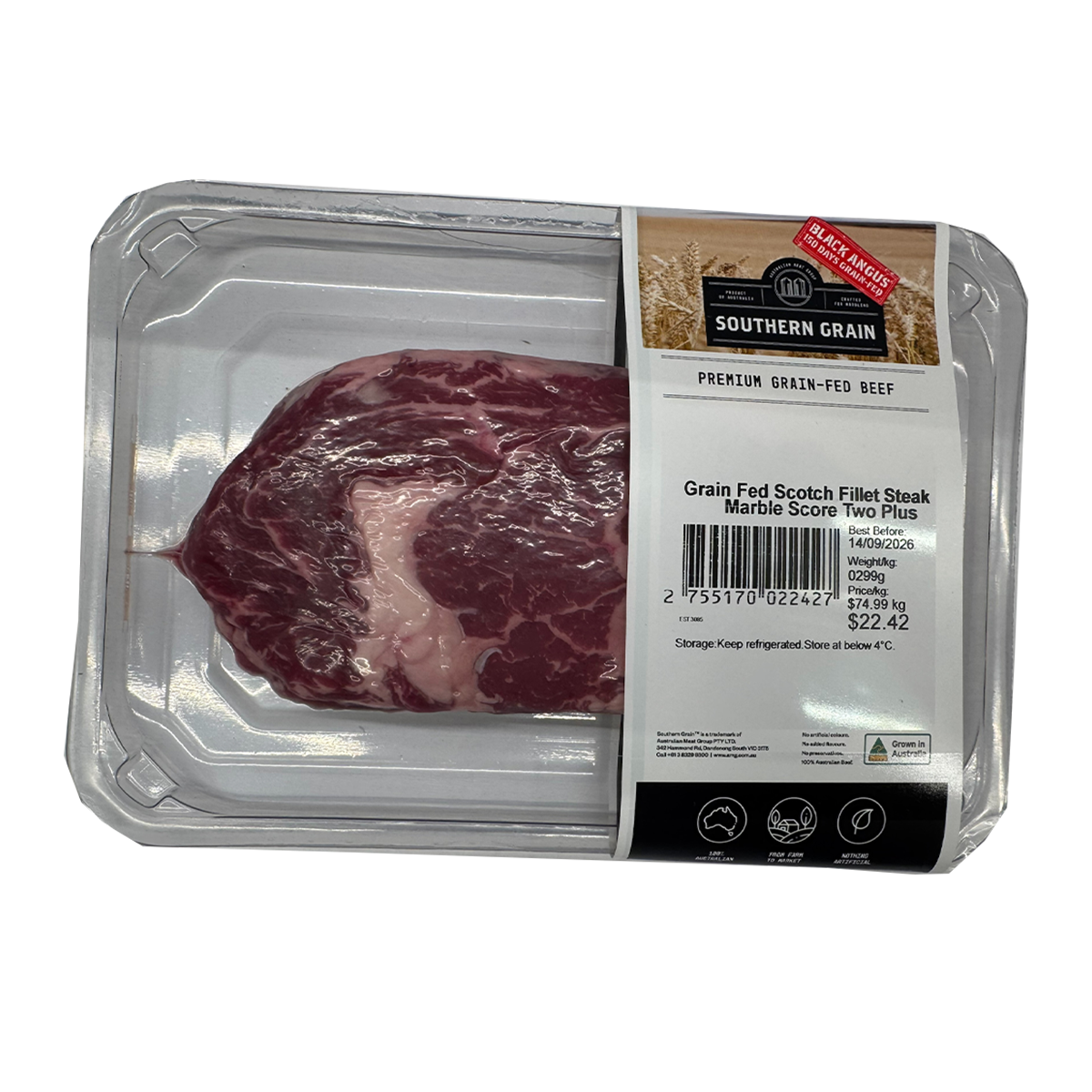 Southern Grain Premium Grain Fed Beef Scotch Fillet Steak MB2 280-400g