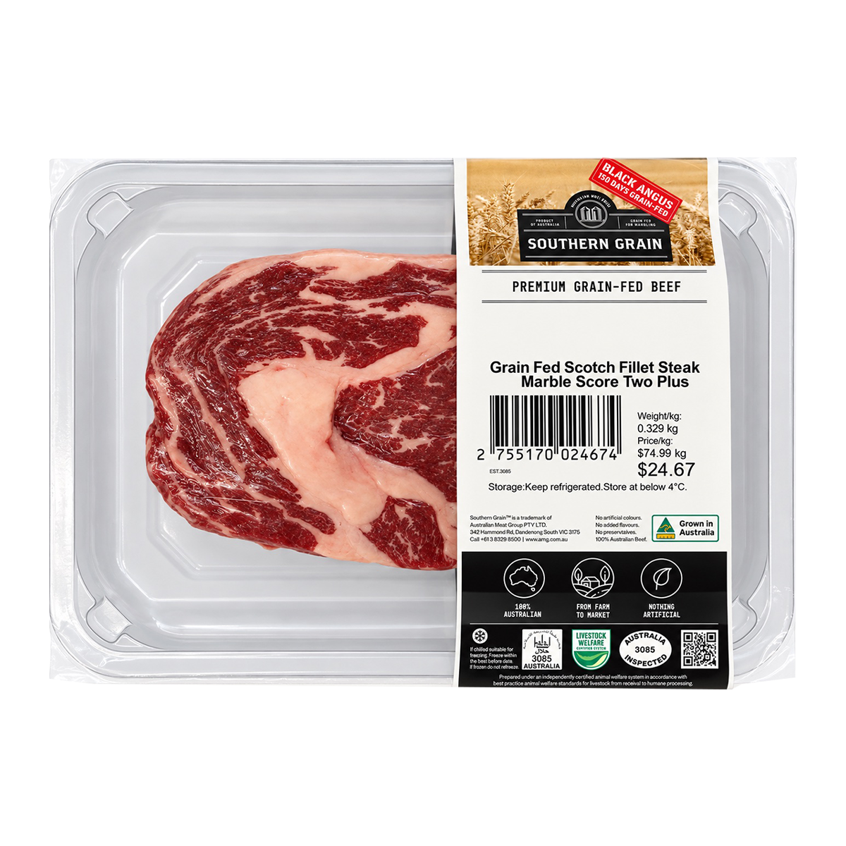 Southern Grain Premium Grain Fed Beef Scotch Fillet Steak MB2 280-400g