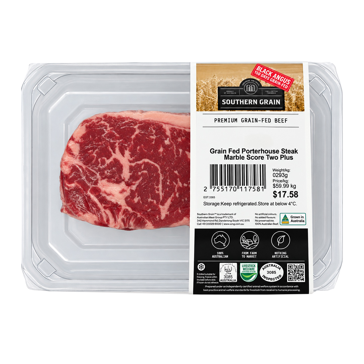 Southern Grain Premium Grain Fed Beef Porterhouse Steak MB2 250-350g