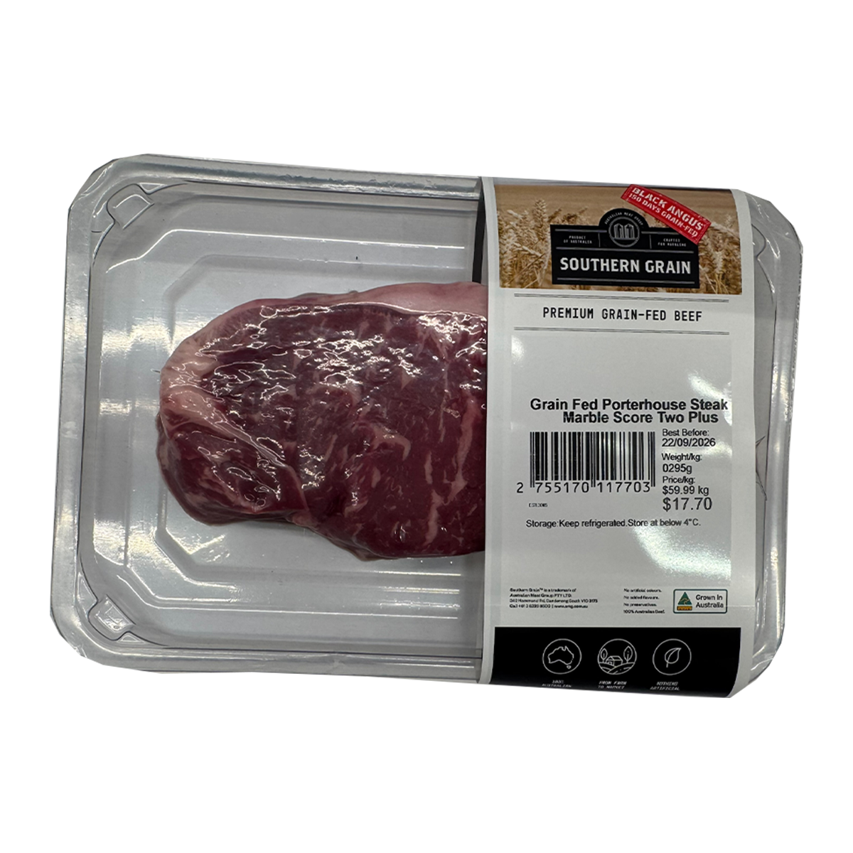 Southern Grain Premium Grain Fed Beef Porterhouse Steak MB2 250-350g