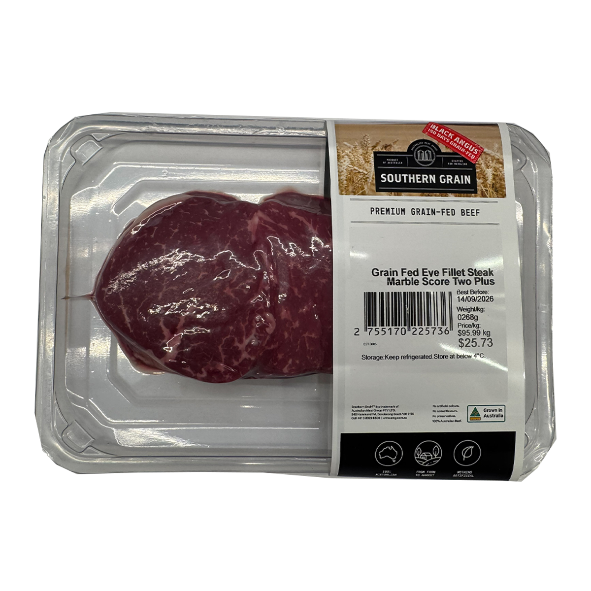 Southern Grain Premium Grain Fed Beef Eye Fillet Steak MB2 250-350g