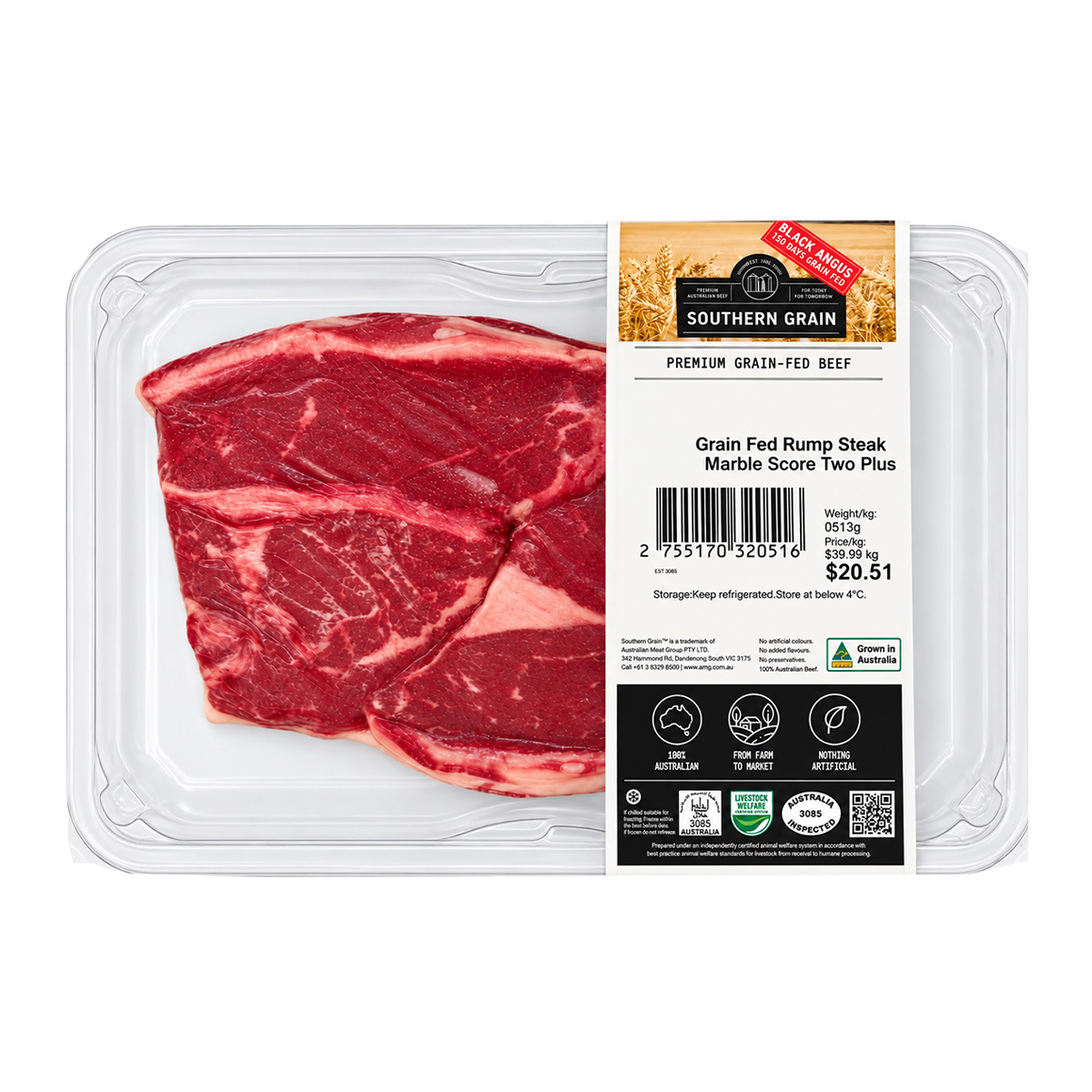 Southern Grain Premium Grain Fed Beef Rump Steak MB2 300-400g