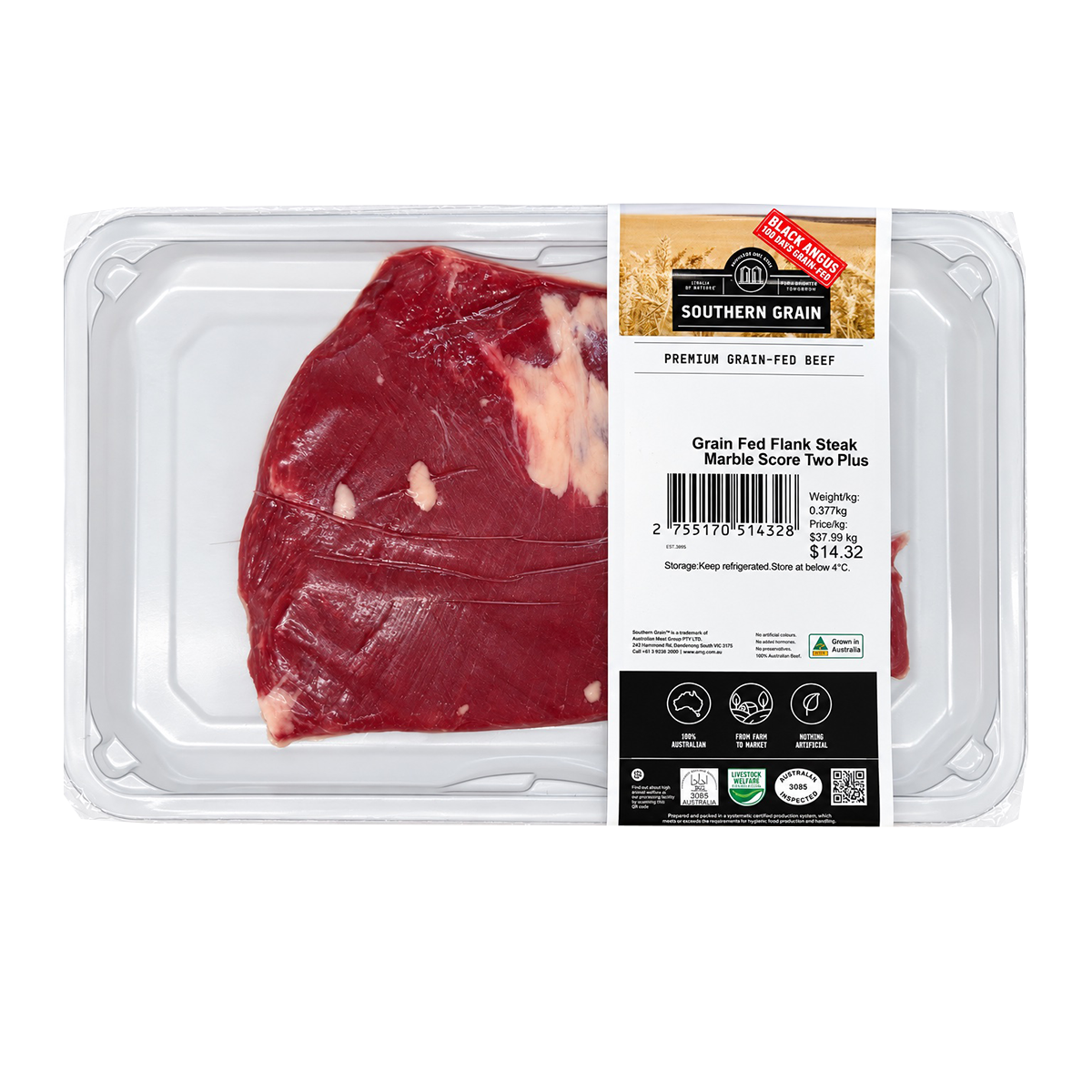 Southern Grain Premium Grain Fed Beef Flank Steak MB2 400-500g
