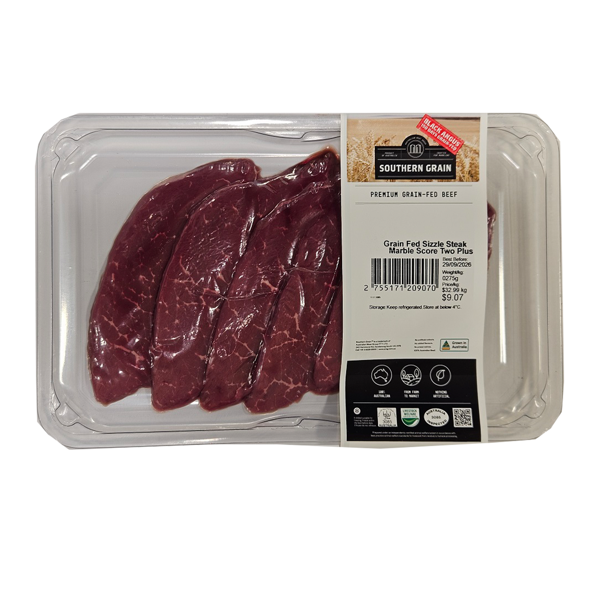 Southern Grain Premium Grain Fed Beef Sizzle Steak MB2 180-300g