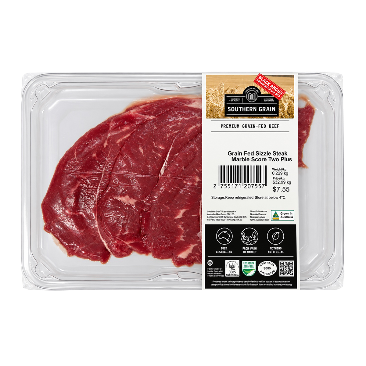 Southern Grain Premium Grain Fed Beef Sizzle Steak MB2 180-300g