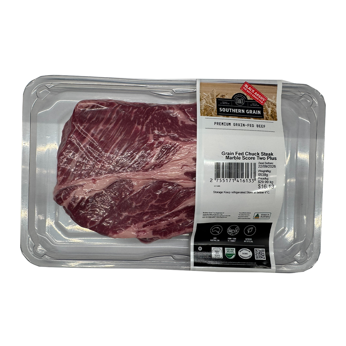 Southern Grain Premium Grain Fed Beef Beef Chuck Steak MB2 400-500g