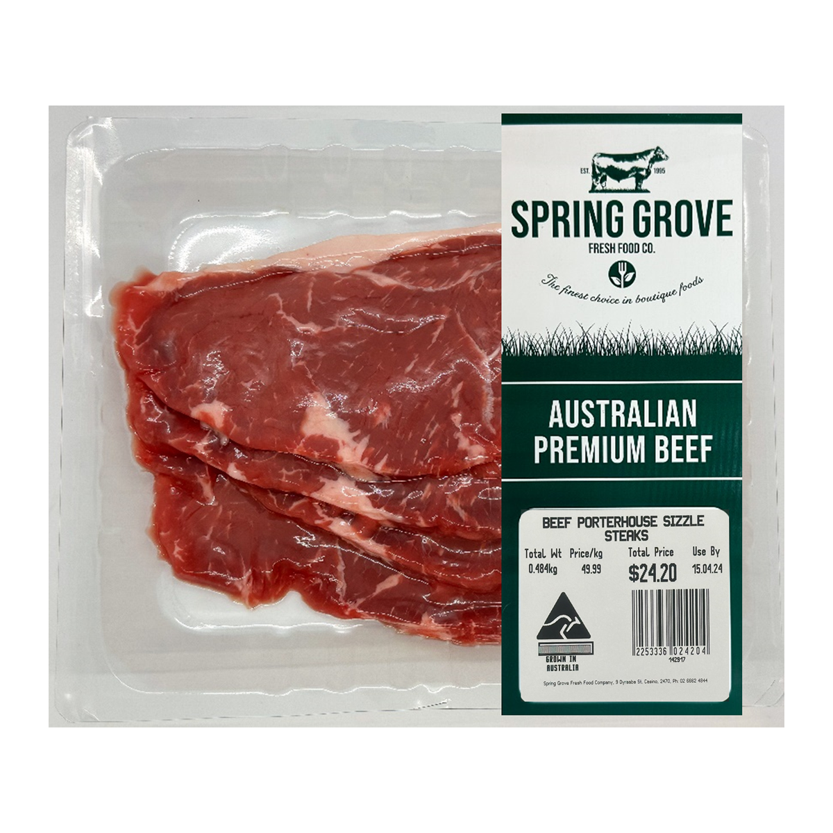 Spring Grove Meat Spring Grove Beef Porterhouse Sizzle Steaks 400-550g – Harris Farm Markets