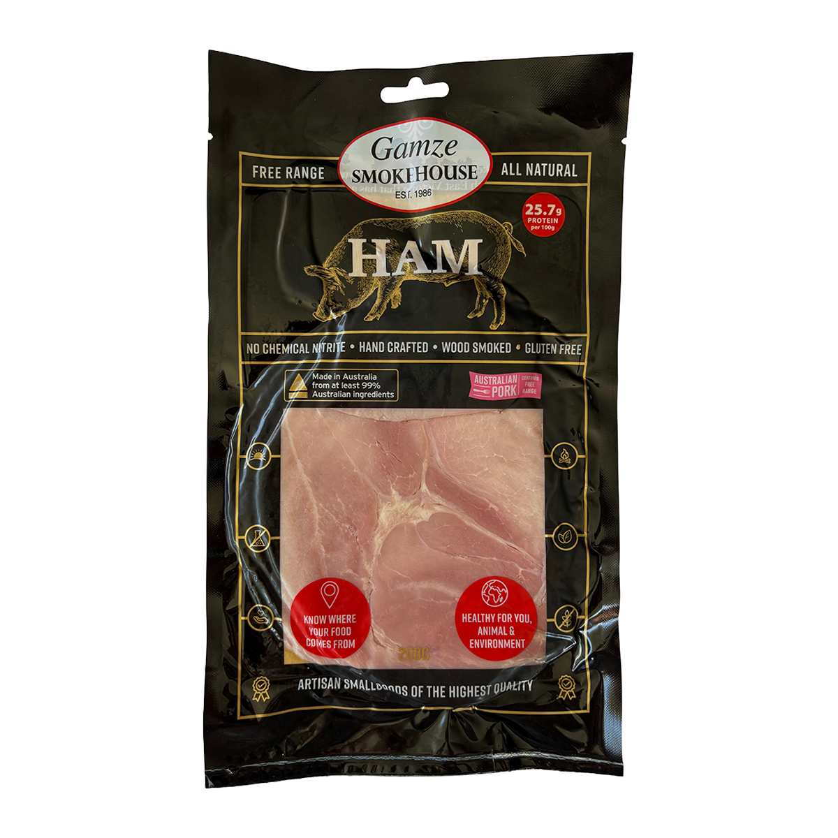 Gamze Smokehouse Nitrite Free Free Range Sliced Leg Ham 200g