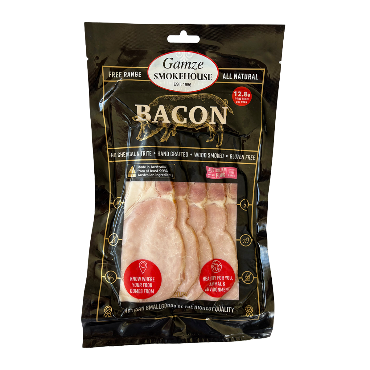 Gamze Smokehouse Nitrite Free Free Range Middle Bacon 200g