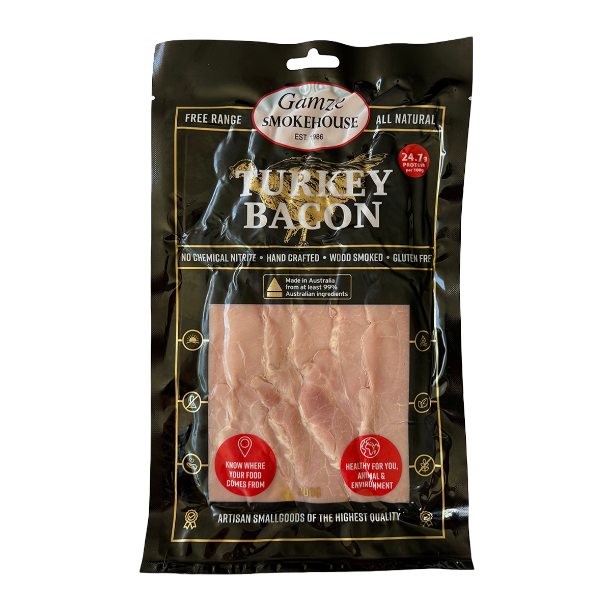 Gamze Smokehouse Nitrite Free Free Range Turkey Bacon 200g