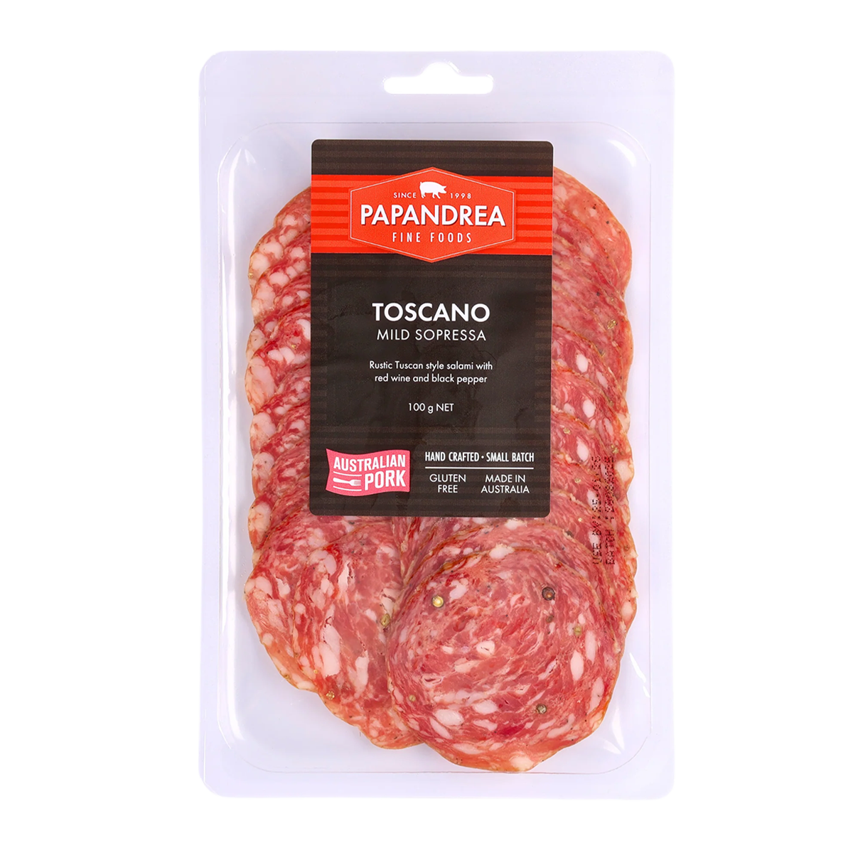 Papandrea Fine Foods Gluten Free Toscano Salami 100g