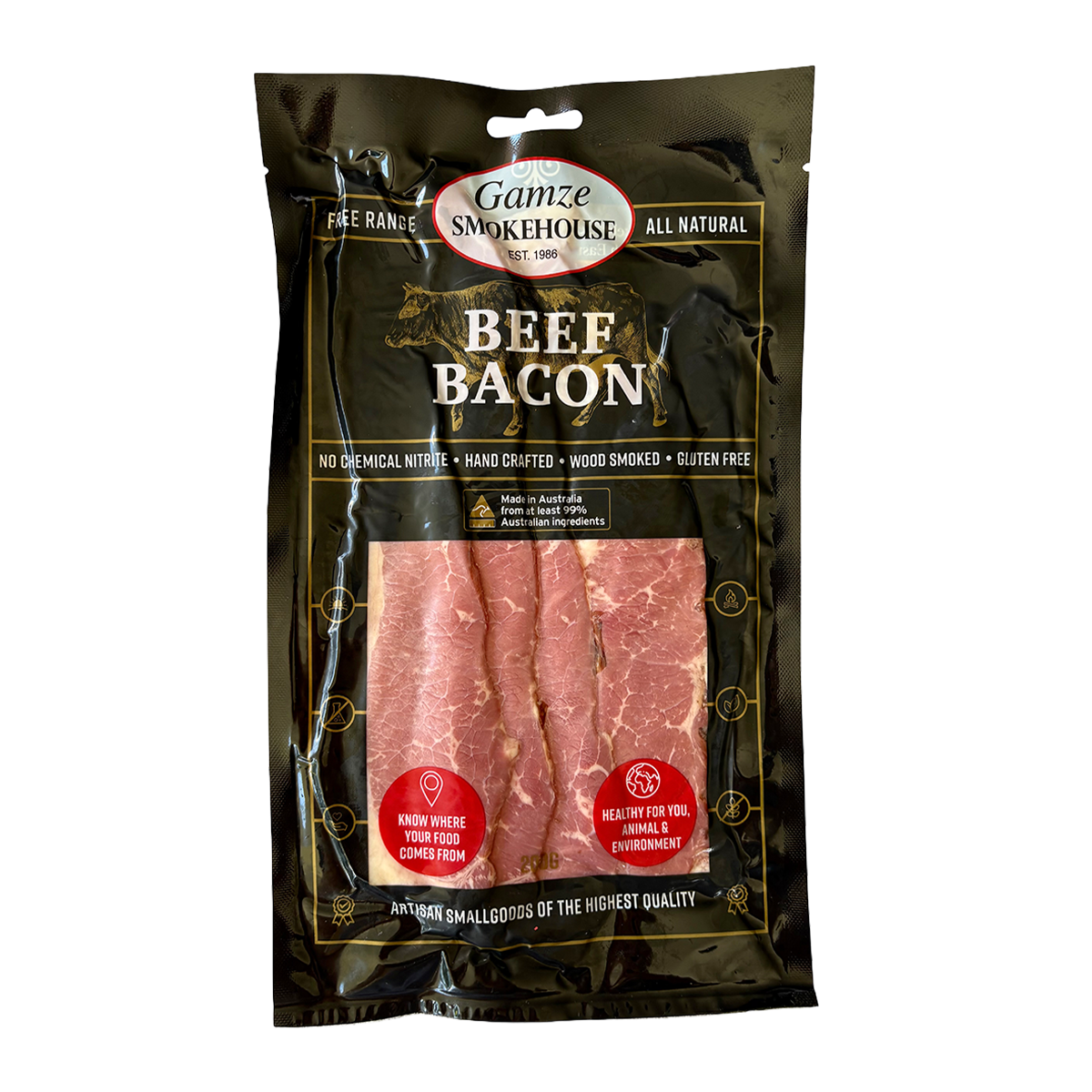 Gamze Smokehouse Nitrite Free Free Range Beef Bacon 200g