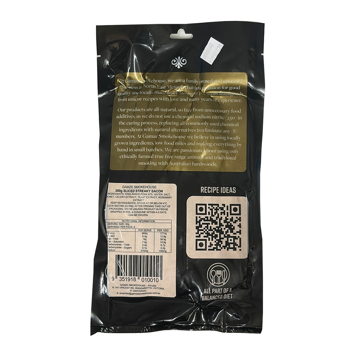 Gamze Smokehouse Nitrite Free Free Range Streaky Bacon 200g