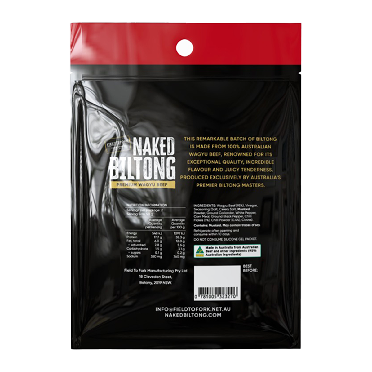 Field To Fork Wagyu Beef Chili Sliced Biltong 100g