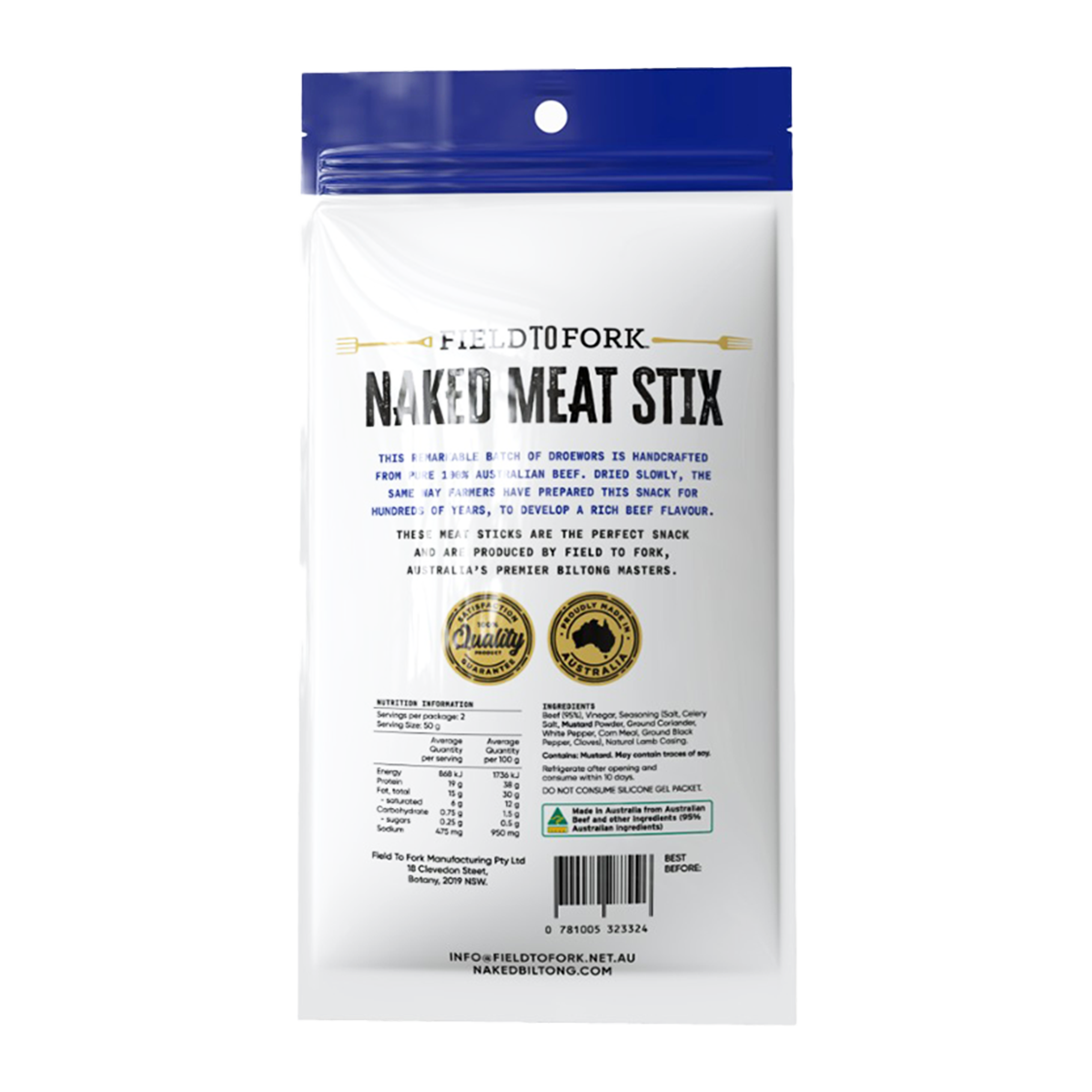 Field To Fork Naked Meat Stix Droewors 100g