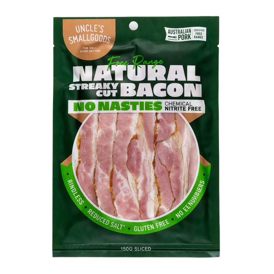 Uncle's Smallgoods Nitrite Free Free Range Bacon 150g
