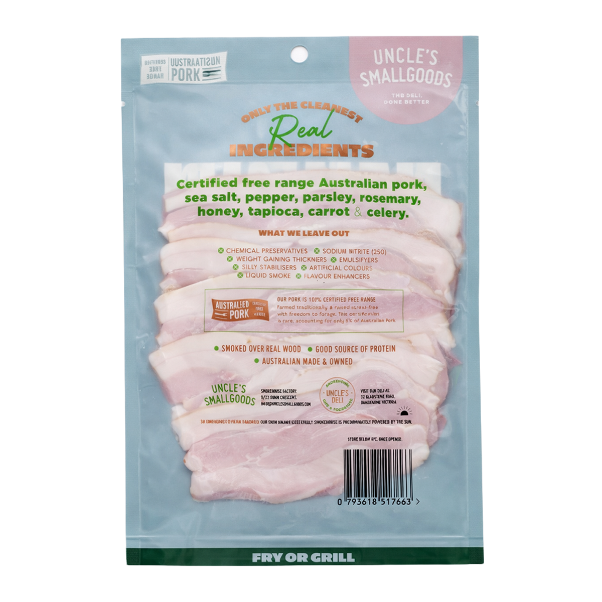 Uncle Smallgoods Nitrite Free Natural Short Bacon 150g