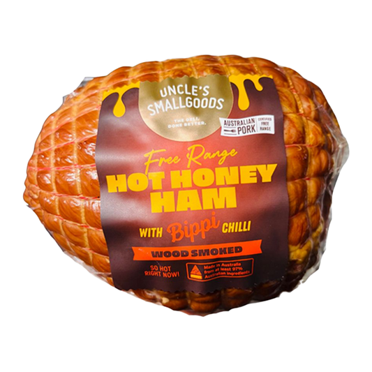 Uncle's Smallgoods Free Range Wood Smoke Hot Honey Ham with Bippi Chilli 900g-1.1kg