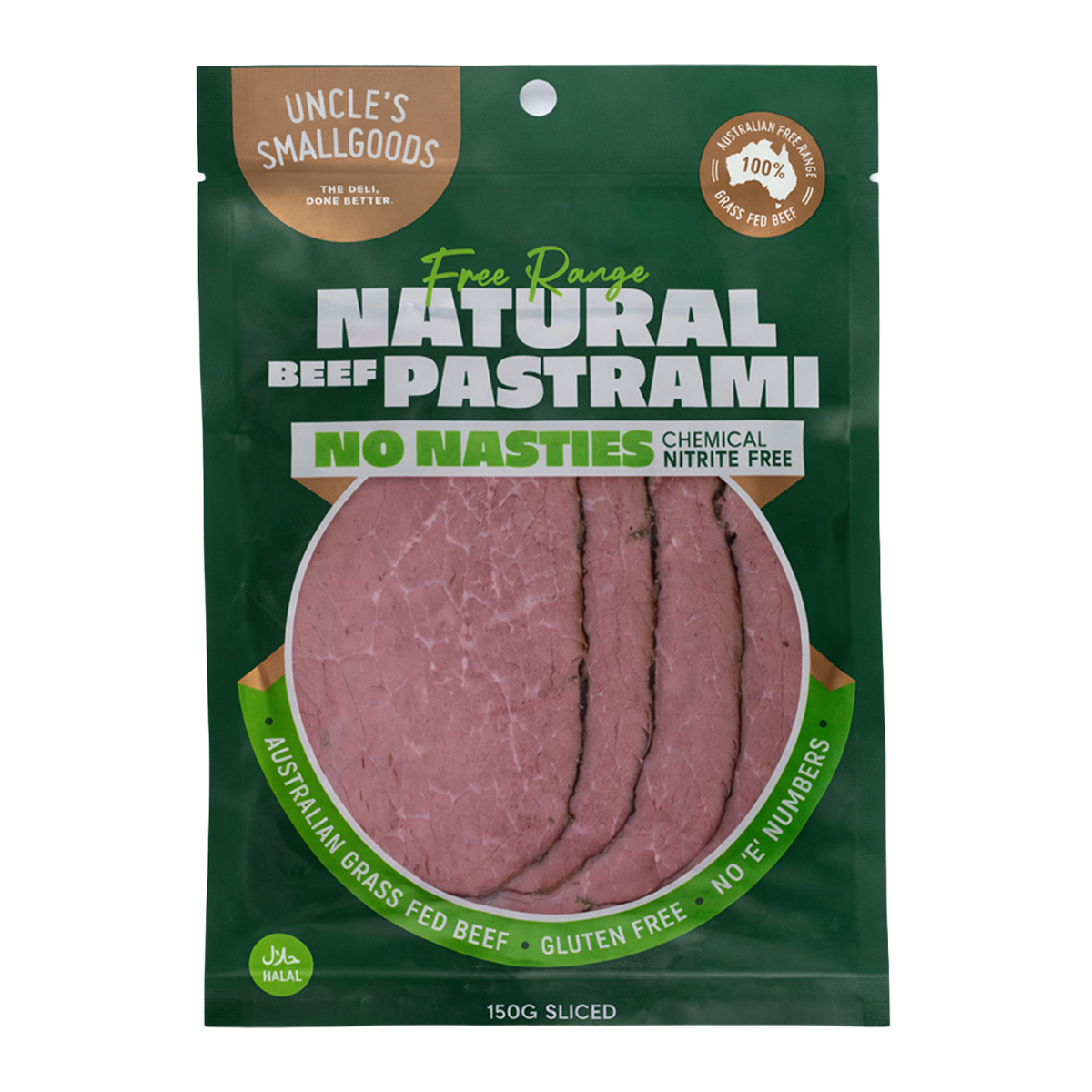 Uncle Smallgoods Nitrite Free Free Range Beef Pastrami 150g