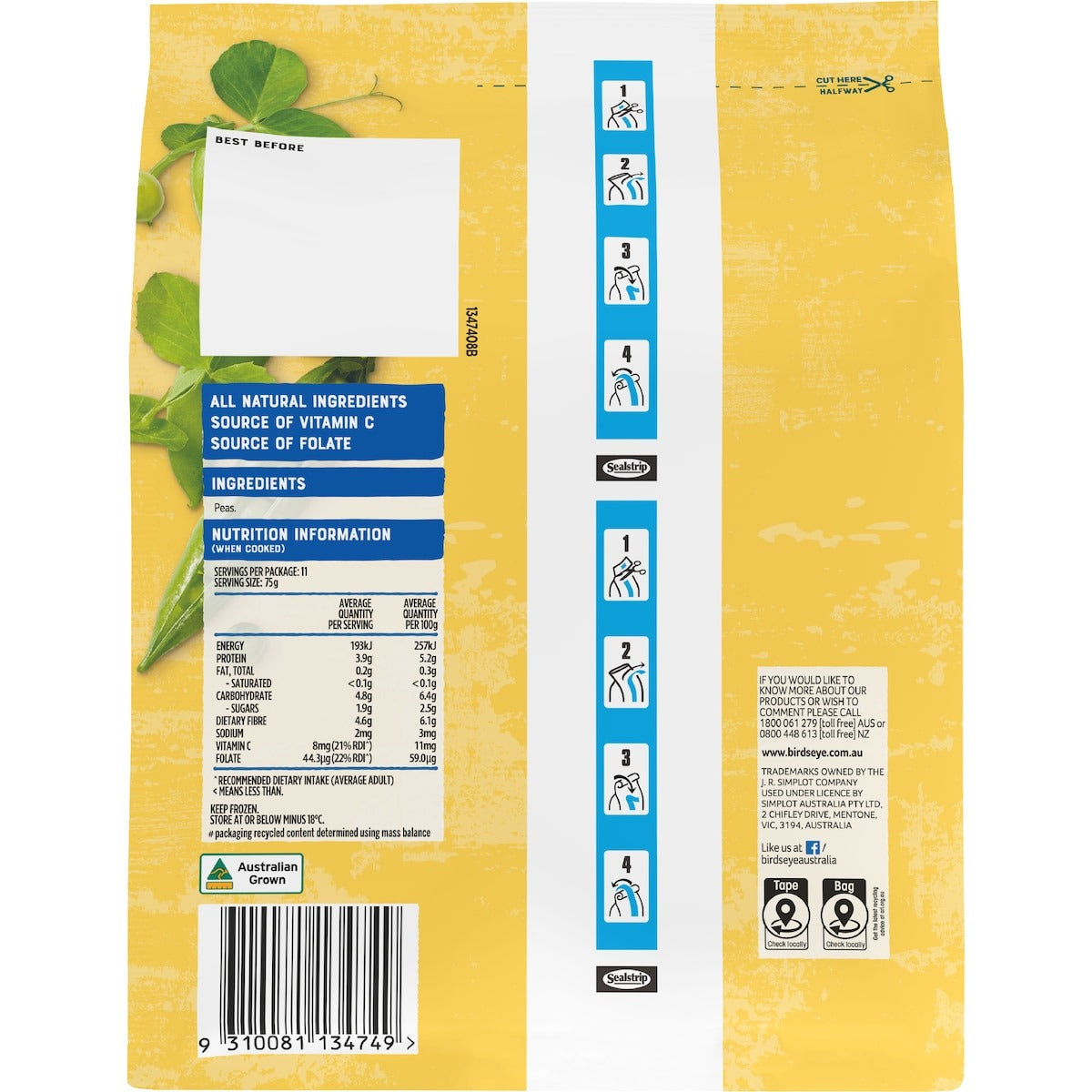 Birds Eye Frozen Baby Peas 825g