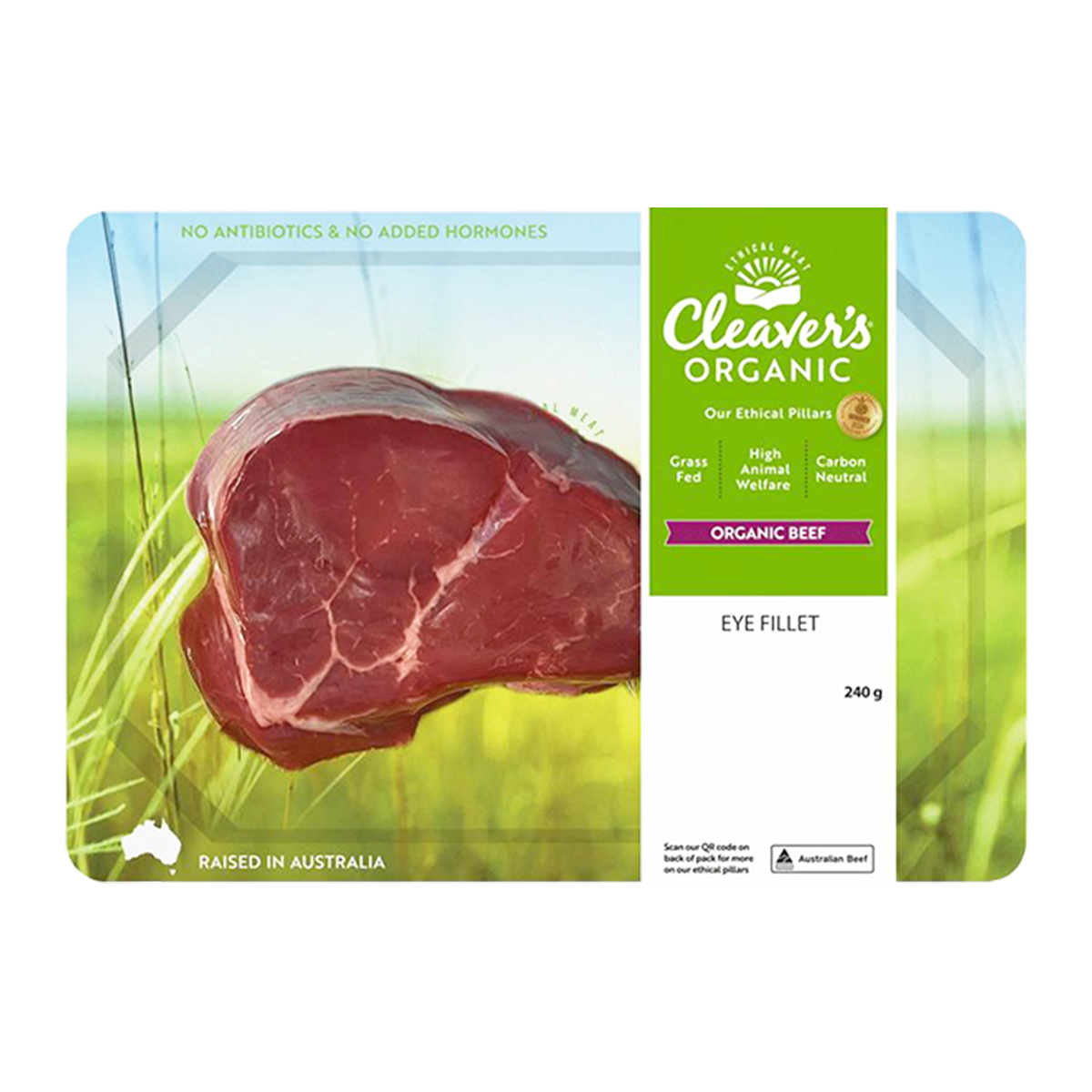 Cleaver's Organic Beef Eye Fillet Steak 240g