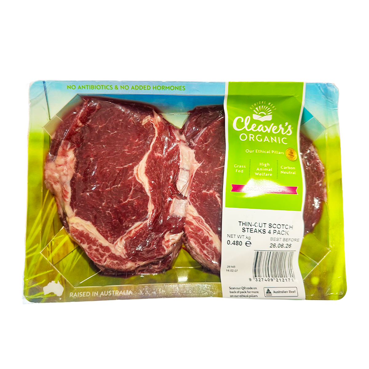 Cleaver's Organic Thin Cut Beef Scotch Steak450-550g