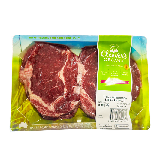 Cleaver's Organic Thin Cut Beef Scotch Steak450-550g