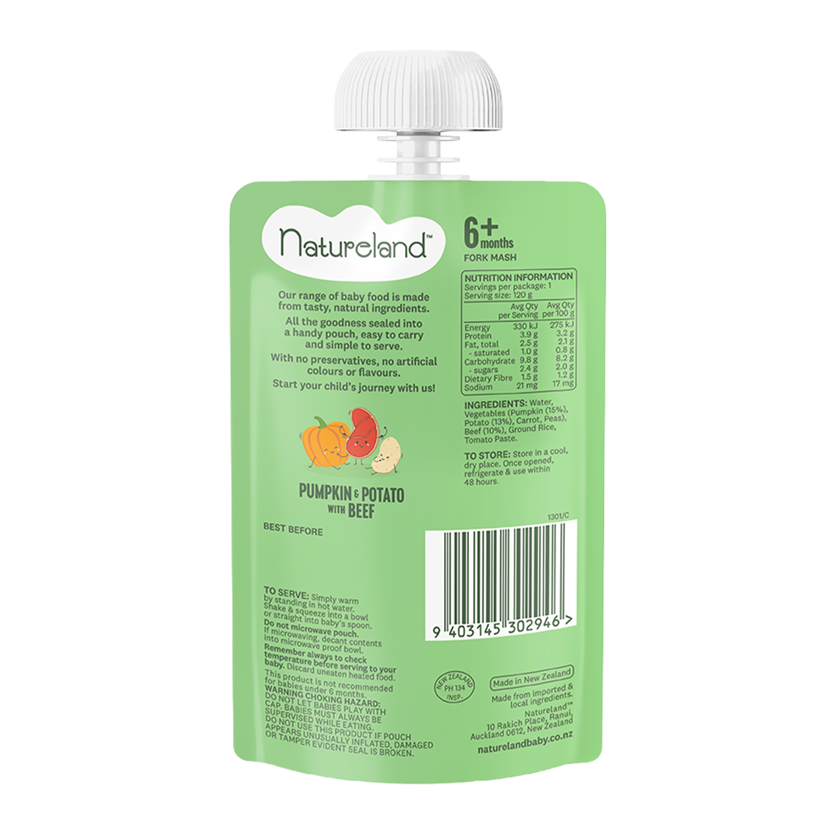 Natureland Pumpkin, Potato and Beef 6 Months+ 120g