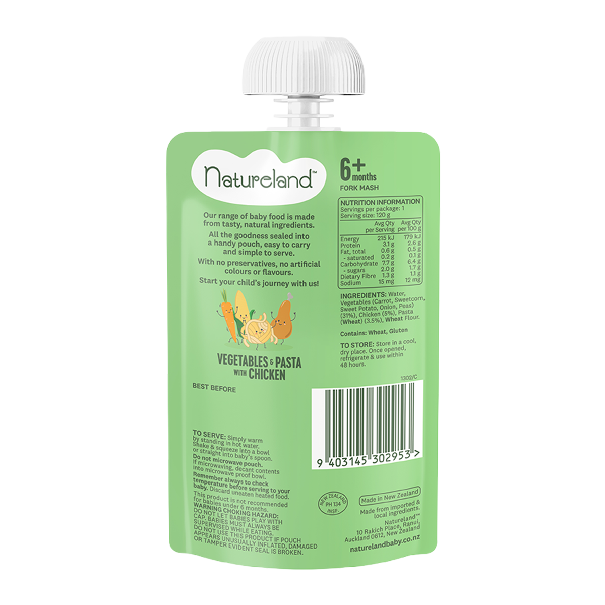 Natureland Vegetables, Chicken and Pasta 6 Months+ 120g