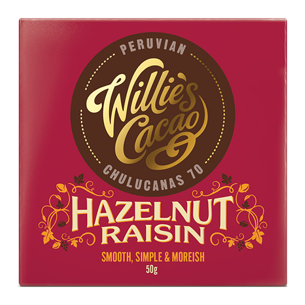 Willies Cacao Hazelnut Raisin Dark Chocolate 50g