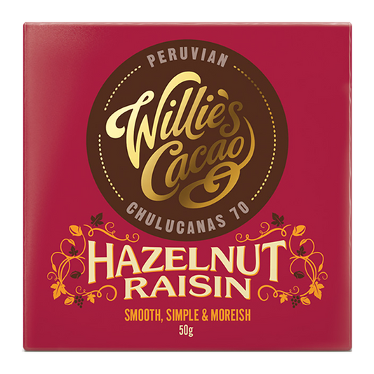 Willies Cacao Hazelnut Raisin Dark Chocolate 50g