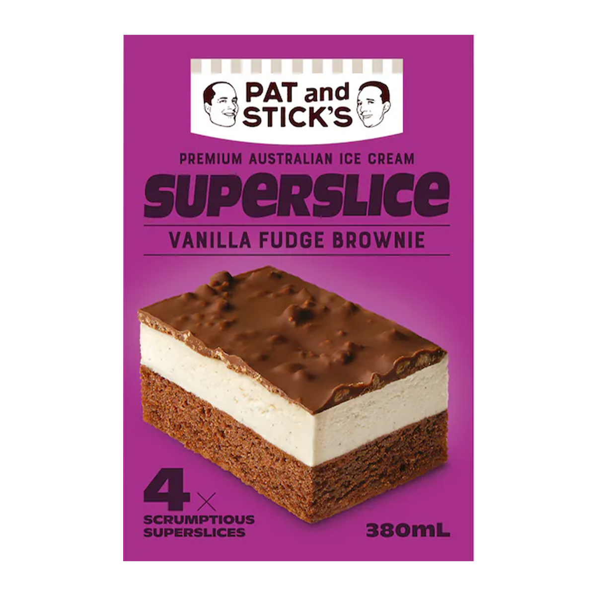 Pat and Stick's Vanilla Fudge Brownie Superslice x4 380ml