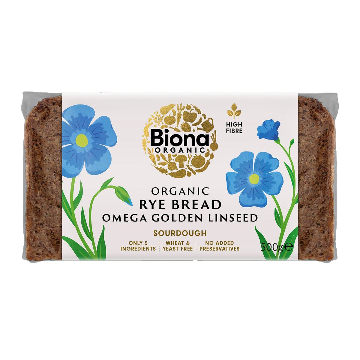 Biona Rye Bread Omega Golden Linseed 500g