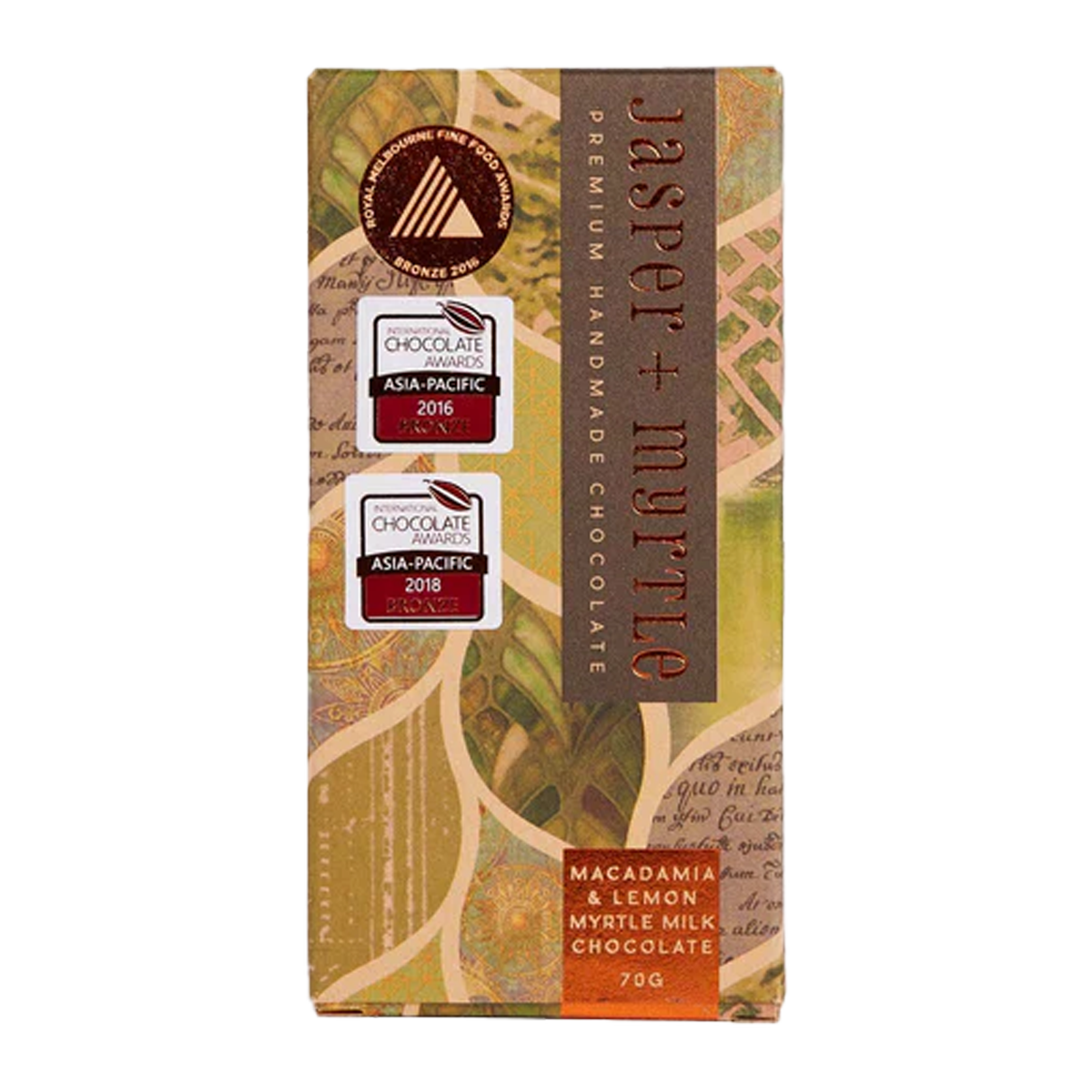 Jasper and Myrtle Lemon Myrtle and Macadamia Milk Chocolate 70g