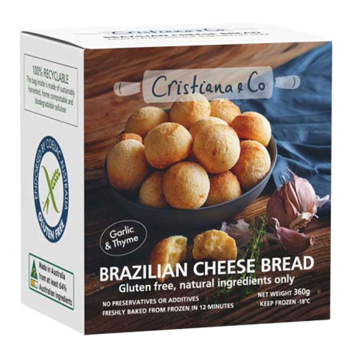 Cristiana & Co Brazilian Cheese Bread Garlic & Thyme Gluten Free 360g