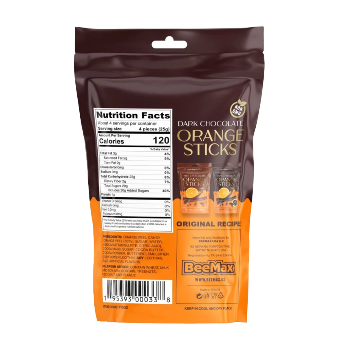 Beemax Dark Chocolate Orange Sticks 100g