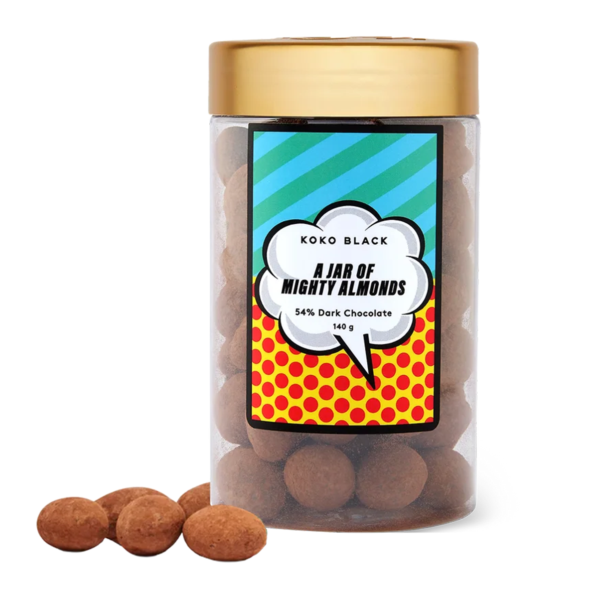 Koko Black Dark Chocolate Jar of Mighty Almonds 140g