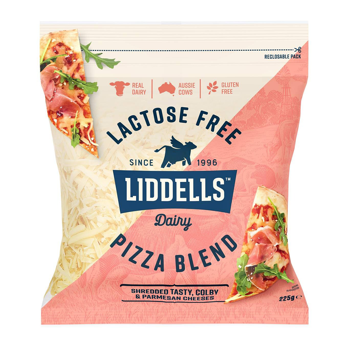 Liddells Dairy Pizza Blend Shredded Parmesan Cheese 225g