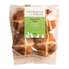 Wholegreen Bakery Gluten Free Vegan Fruit Hot Cross Buns 4 Pack 500g