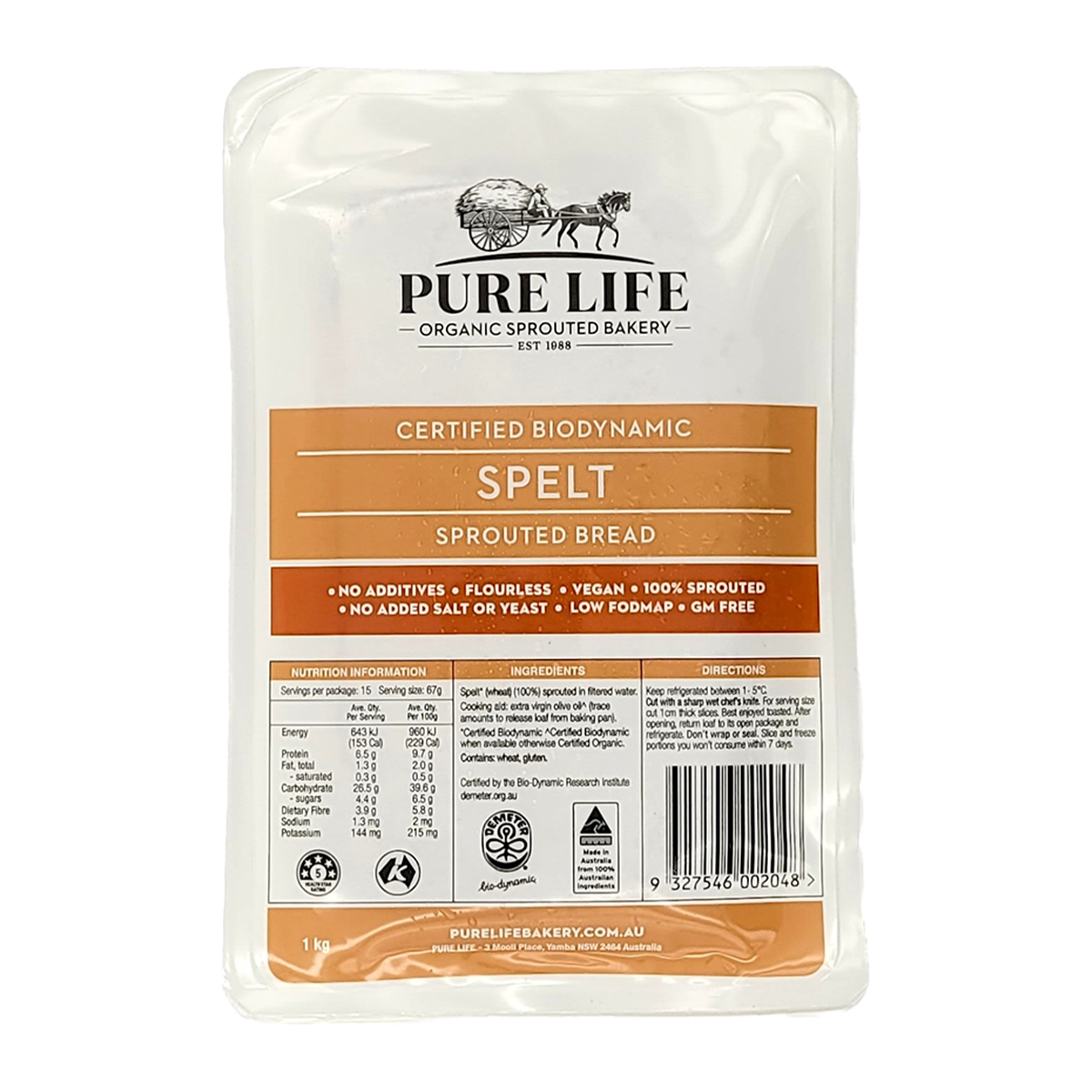 Purelife Sprouted Spelt Sprouted Bread 1kg