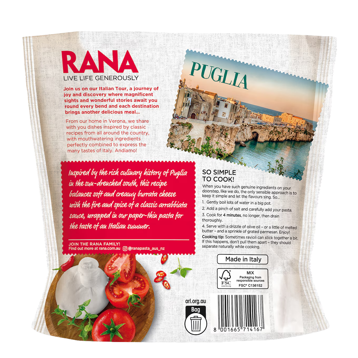 Rana Burrata Cheese and Arrabbiata Ravioli 300g