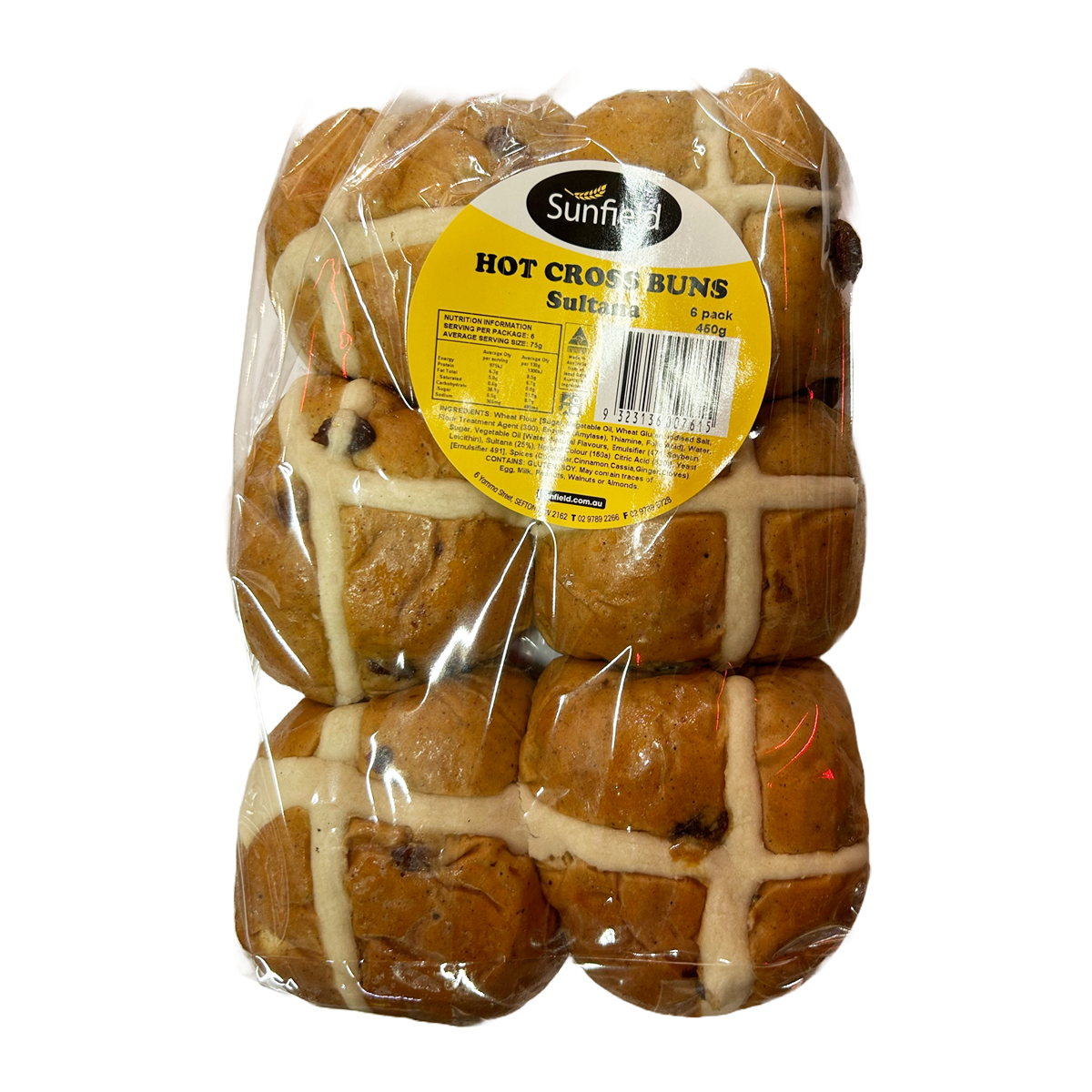 Sunfield Hot Cross Buns Fruit 6 Pack 450g