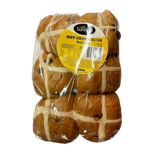Sunfield Hot Cross Buns Fruit 6 Pack 450g
